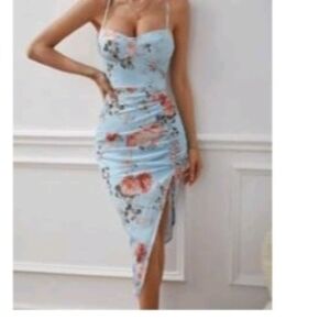 Shein Floral Blue Midi Dress Size Small New